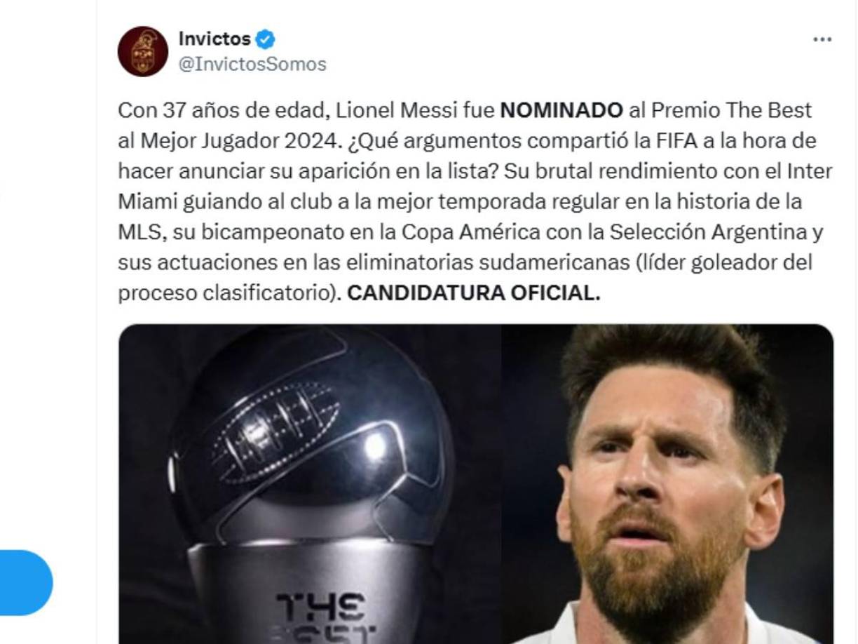 Algunos de los motivos por los que Messi fue nominado, según Invictos de México. 