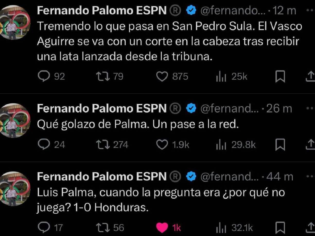 Fernando Palomo, periodista de ESPN también destacó el golazo de Palma y dejó: “¿Por qué no juega?”