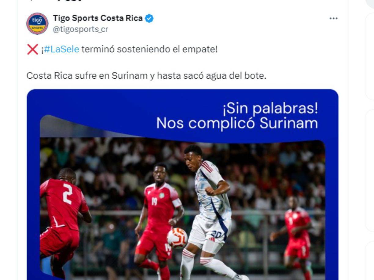 “Sacó agua del bote”, puntualizaron en Tigo Sports de Costa Rica.