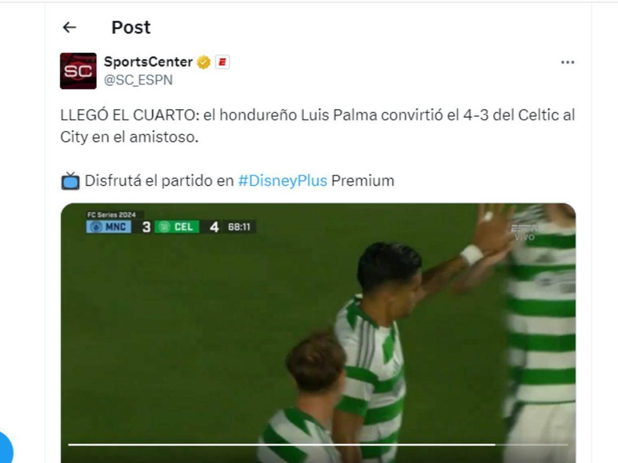 SportsCenter compartió el gol marcado por Luis Palma al poderoso Manchester City. 