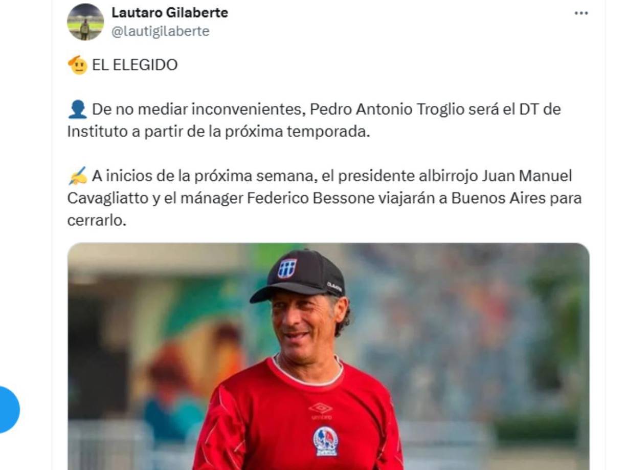 Instituto Atlético Central Córdoba de la primera división de Argentina es el equipo que ha contactado a Pedro Troglio. 
