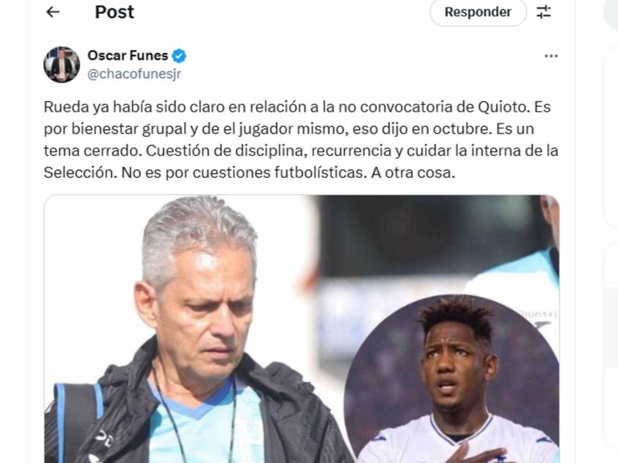 “Es un tema cerrado. Cuestión de disciplina, recurrencia y cuidar la interna de la Selección. No es por cuestiones futbolísticas”, fue el comentario del periodista Chaco Funes sobre el tema de Quioto.