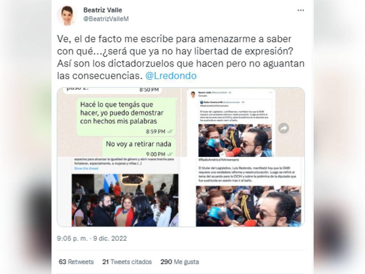 La diputada hizo públicas las presuntas amenazas. 