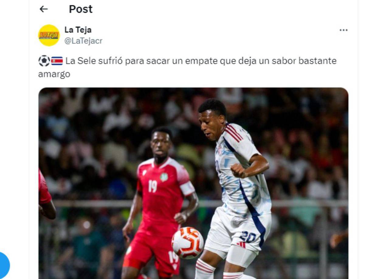 La Teja de Costa Rica: “La Sele sufrió para sacar un empate que deja un sabor bastante amargo.”