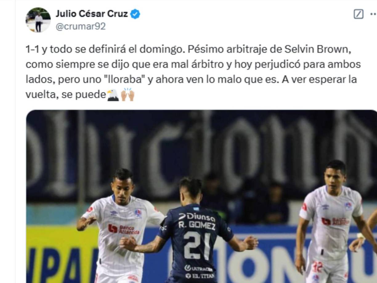 Julio Cruz: “Pésimo arbitraje de Selvin Brown, como siempre se dijo era mal árbitro y hoy perjudicó para ambos lados.”