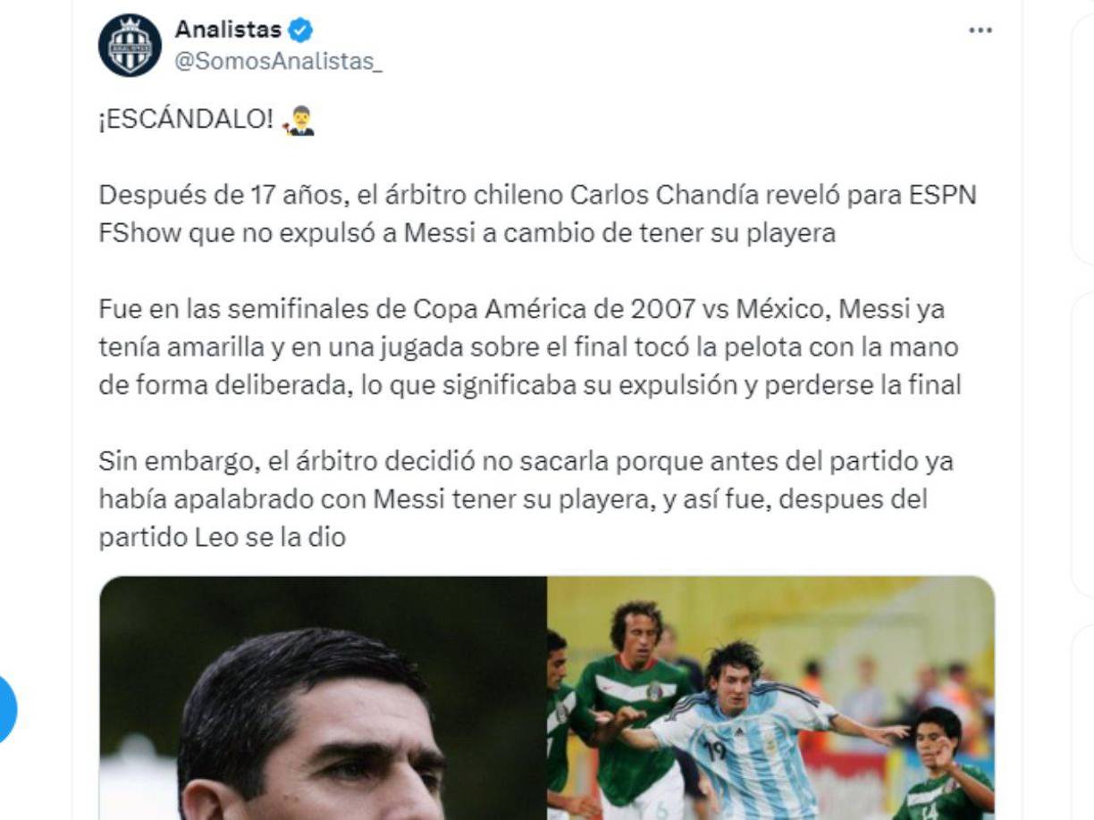 En México han reaccionado indignados ya que esa ayuda a Messi fue ante la selección mexicana en la Copa América del 2007.