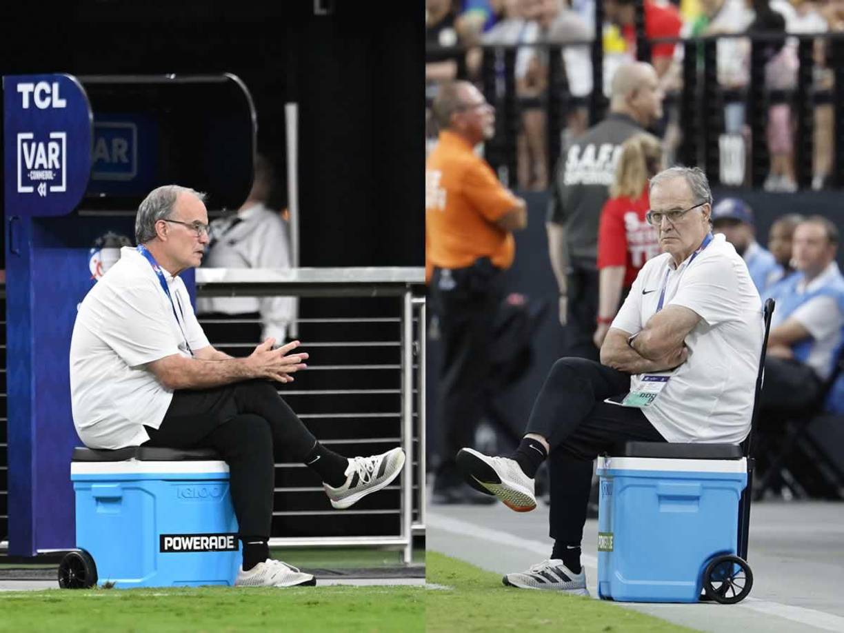 ¿La cábala del ‘Loco‘? Así observó Marcelo Bielsa el encuentro de Uruguay ante Brasil, sentado en una hielera.