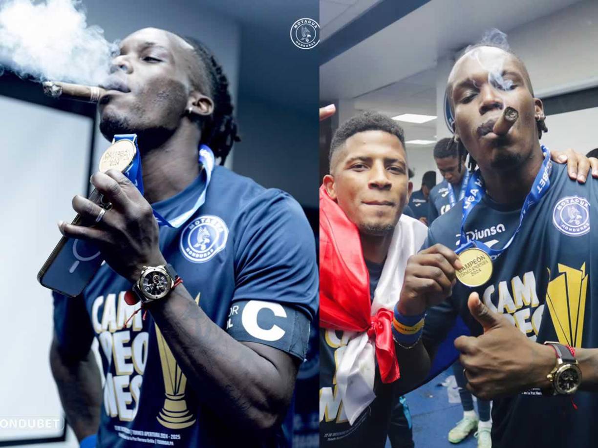 ¡El que es campeón celebra como quiere! Rubilio Castillo eligió fumar un puro en los festejos de Motagua.
