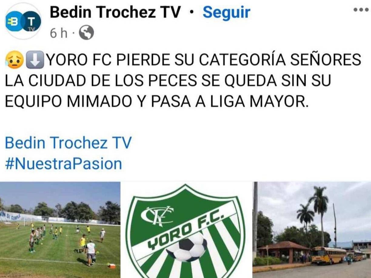 Tras consumarse el descenso a la Liga Mayor, en las redes sociales muchos reaccionaron consternados por lo ocurrido con el Yoro FC. 
