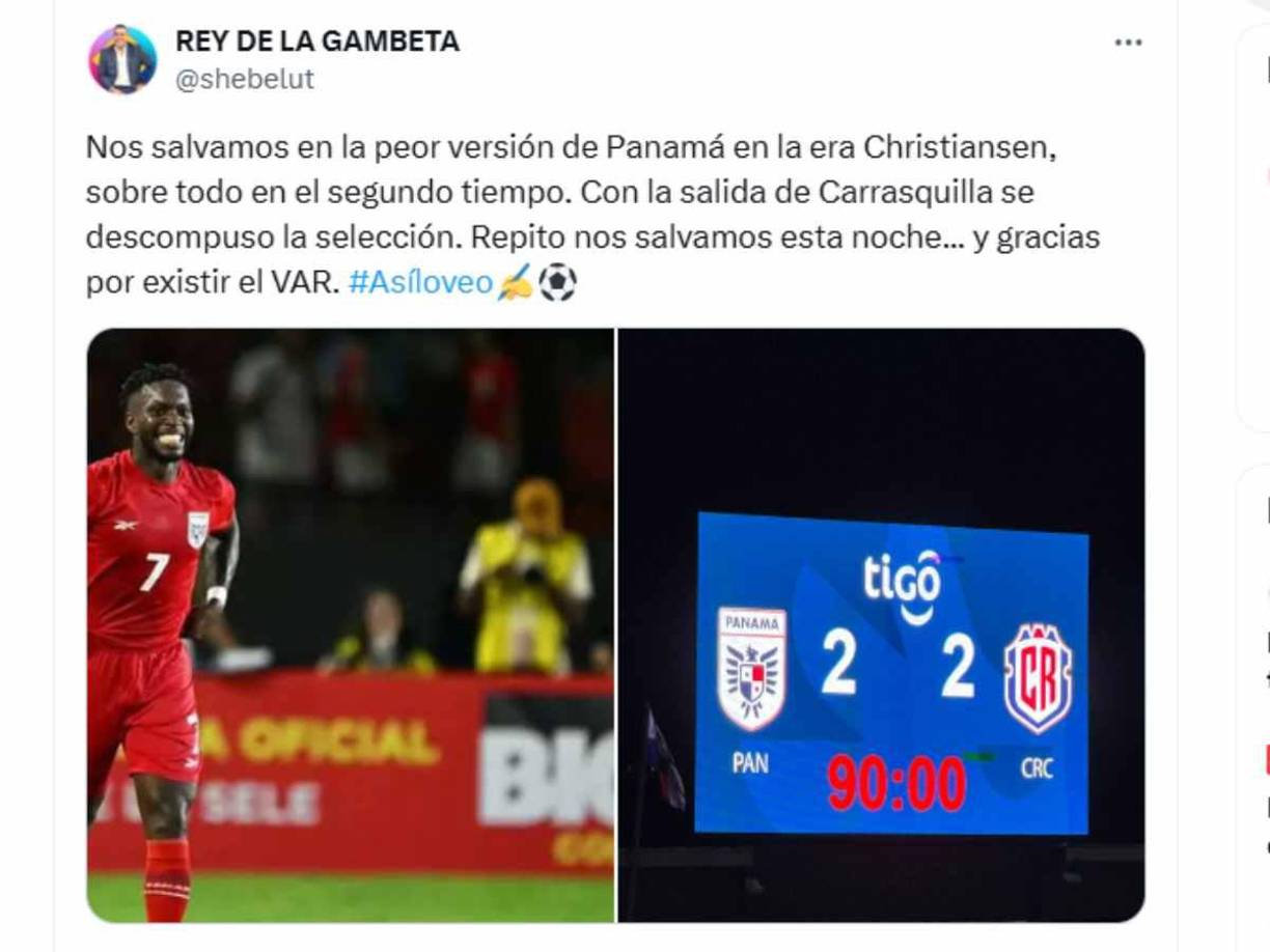 ”La peor versión y gracias por existir VAR”, señalan los panameños luego del 2-2 ante Costa Rica. 