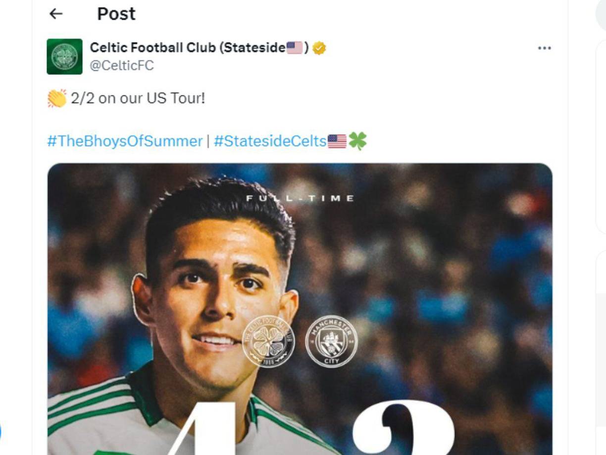 Celtic compartió una fotografía de Luis Palma con el resultado final.