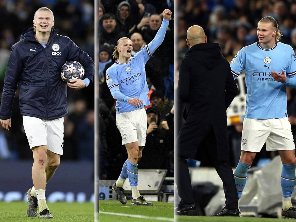 Las imágenes de la exhibición que dio Erling Haaland marcando cinco goles en el triunfo abultado del Manchester City (7-0) contra el RB Leipzig en la vuelta de los octavos de final de la UEFA Champions League.
