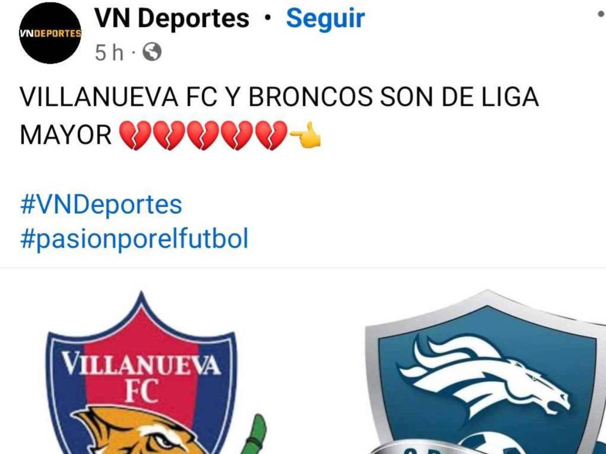 Además del Villanueva FC, el histórico Broncos también descendió a la Liga Mayor.