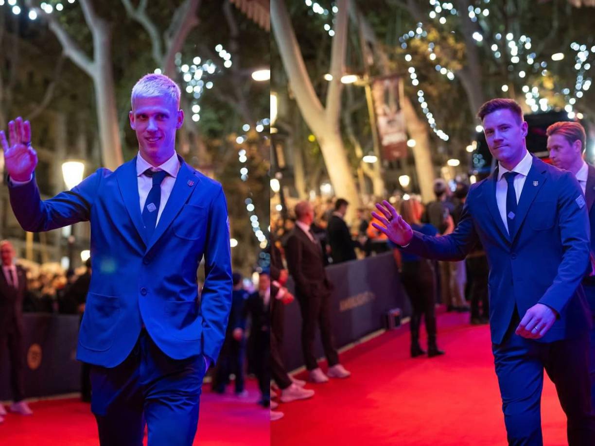 El mediocampista español Dani Olmo y el portero alemán Ter Stegen.