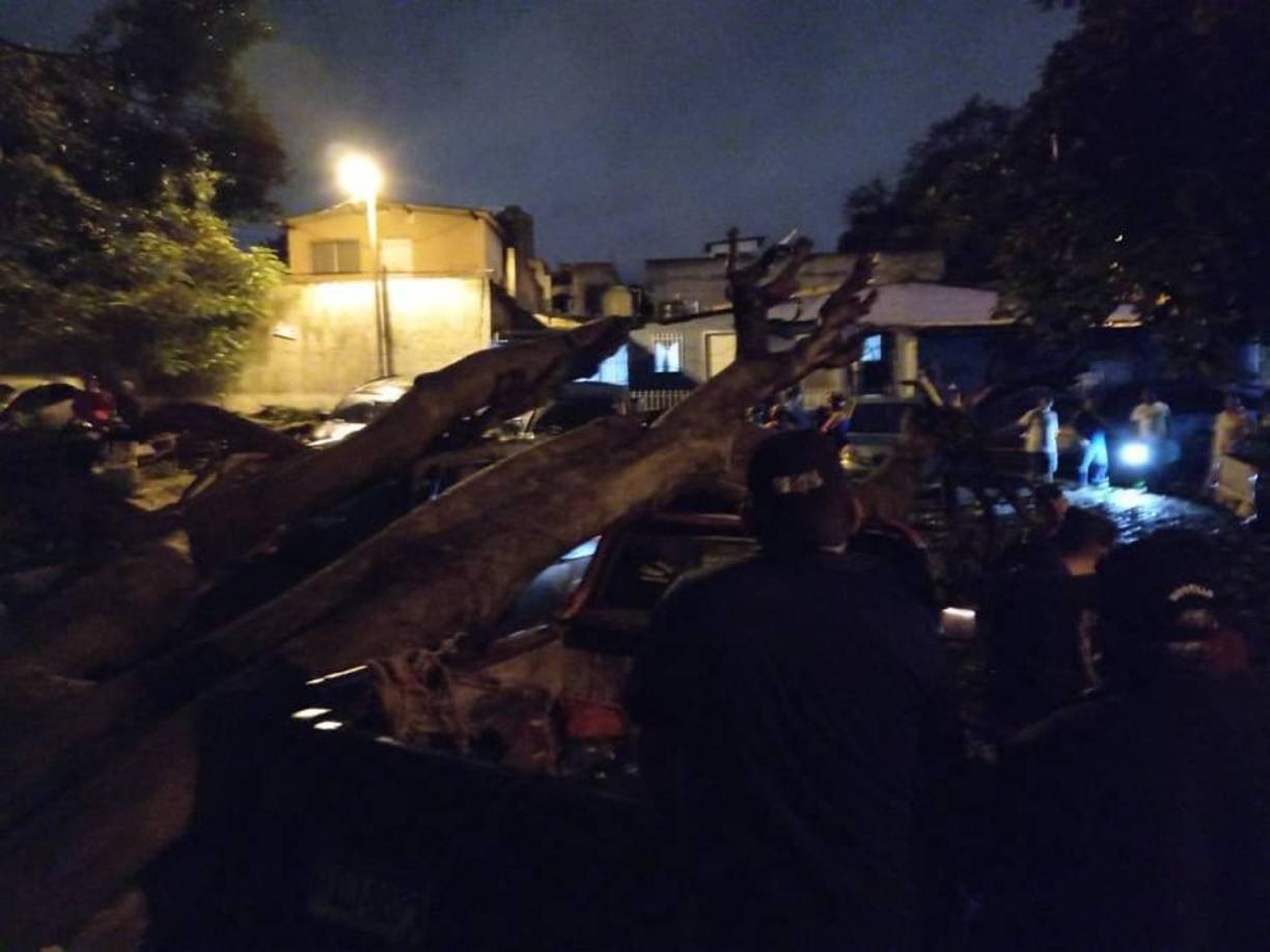 El personal de Copeco le recomendó a los vecinos afectados contratar una grúa para que ayudase a sacar los automotores aplastados.