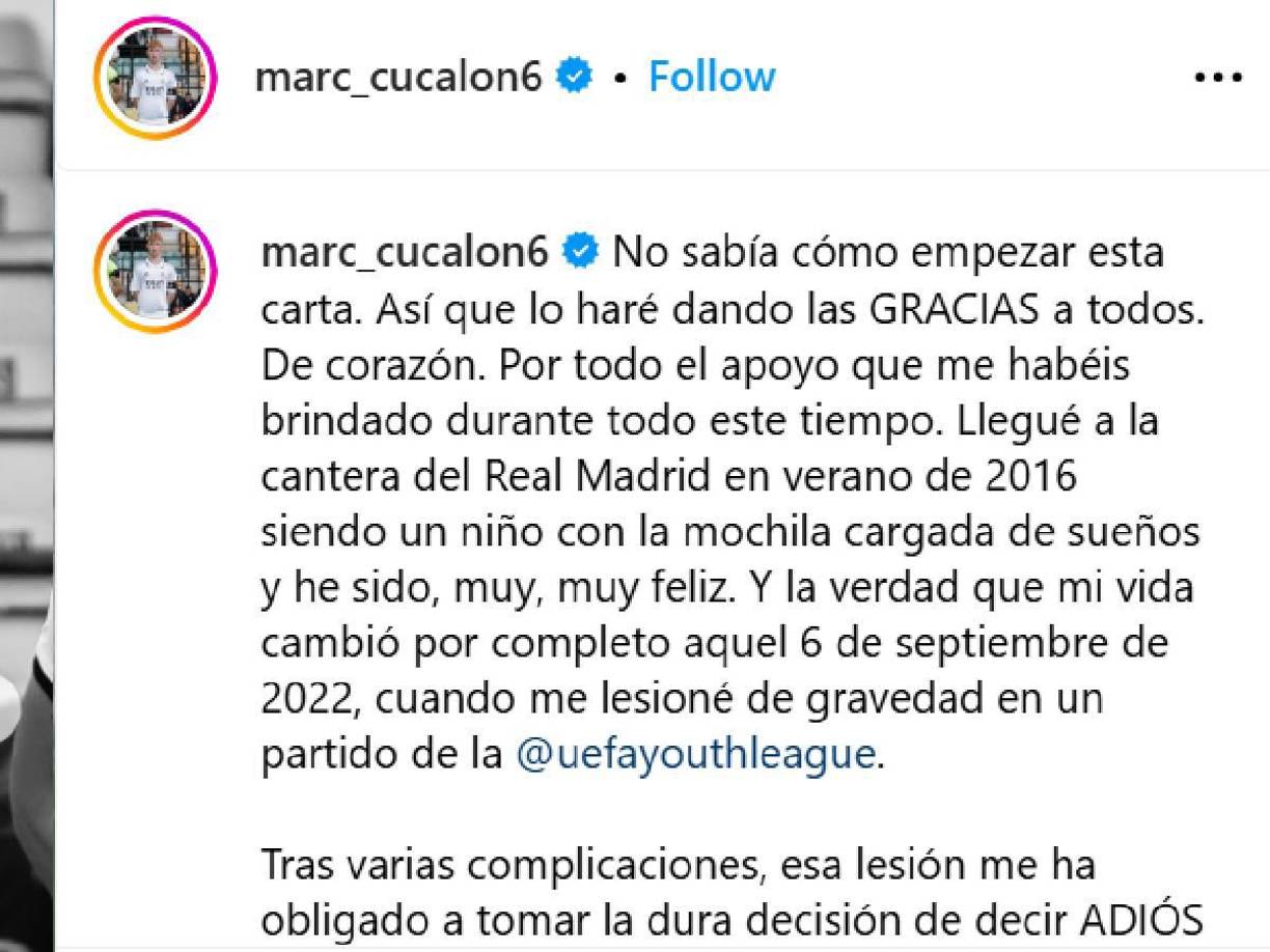 Luego de muchos problemas, decidió dejar el fútbol y continuar su vida desde otro sueño. Esta es la carta en la que Marc Cucalón anunció su retiro.