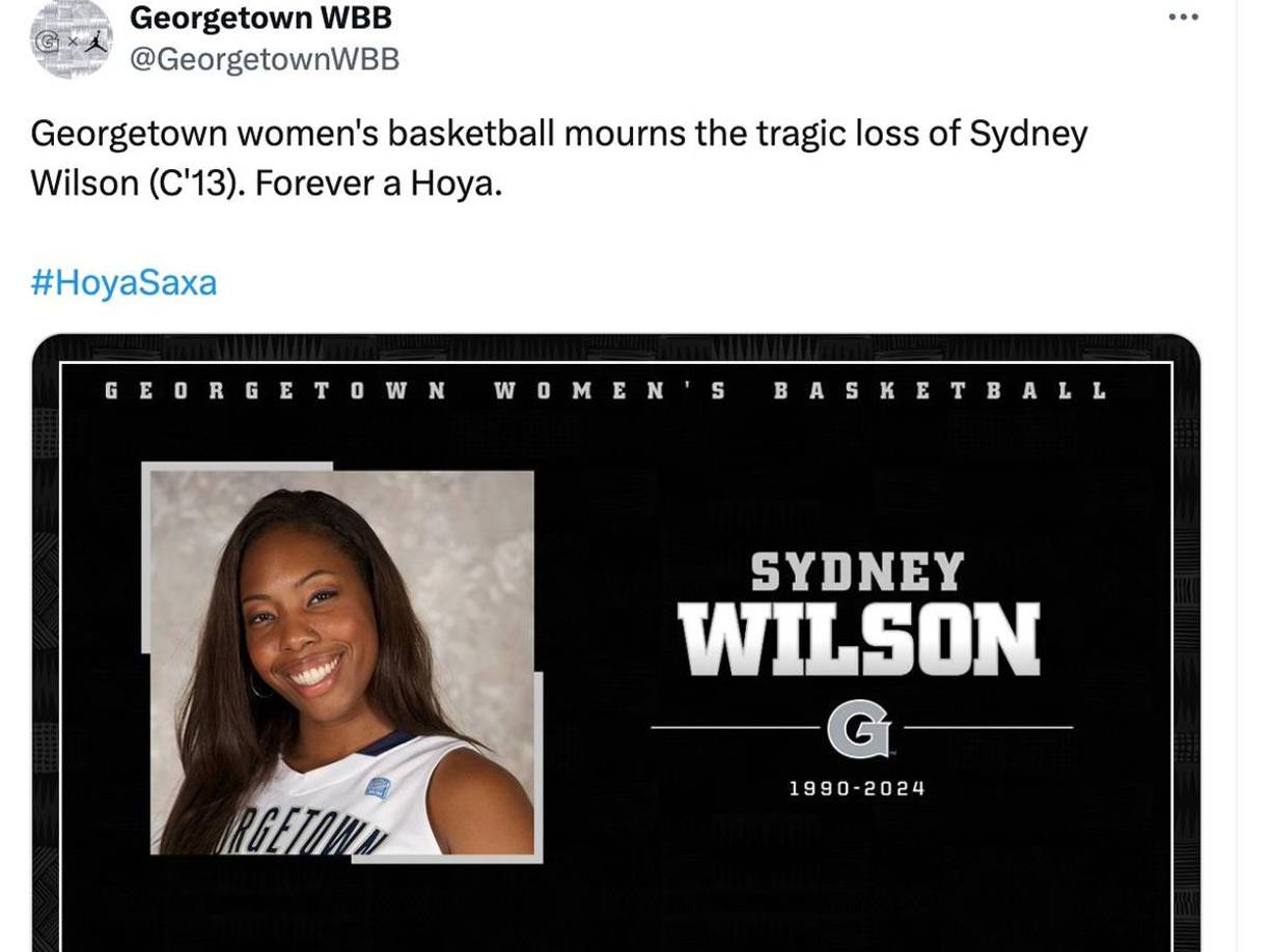 El tuit muestra una foto de Wilson con su uniforme de Georgetown y dice: “El equipo de baloncesto femenino de Georgetown lamenta la trágica pérdida de Sydney Wilson (C’13). Por siempre una Hoya”. La publicación ha sido vista al menos 8,5 millones de veces y ha recibido al menos 7.700 comentarios y 1.300 retuits o tuits citados hasta el miércoles por la mañana.