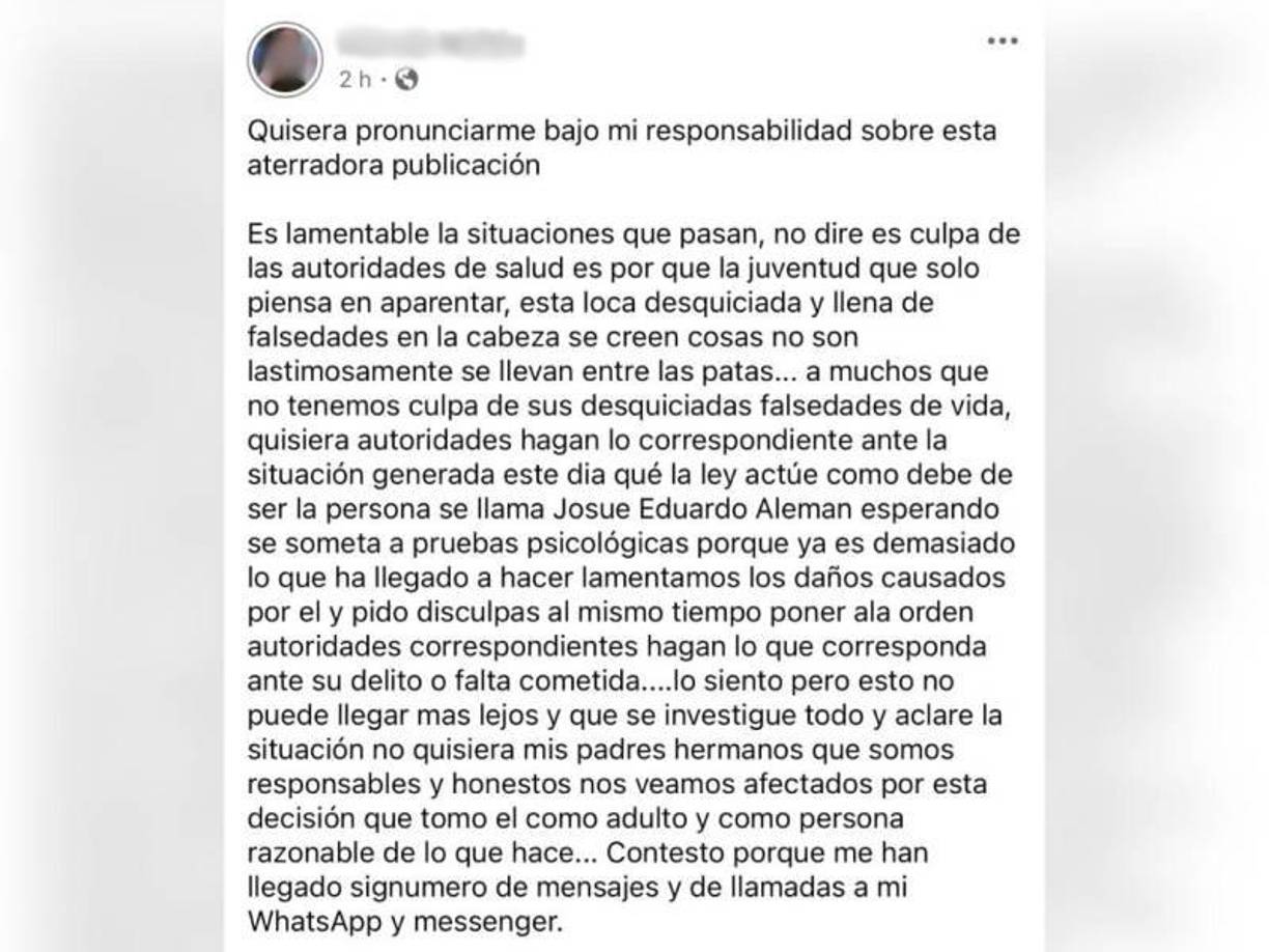 Explicó que la aclaración la hace tras la cantidad de mensajes y llamadas a mi WhatsApp y Messenger, pues no quiere que sus padres y hermanos, se vean afectados por esta decisión, que él tomó “como adulto y como persona razonable de lo que hace”.