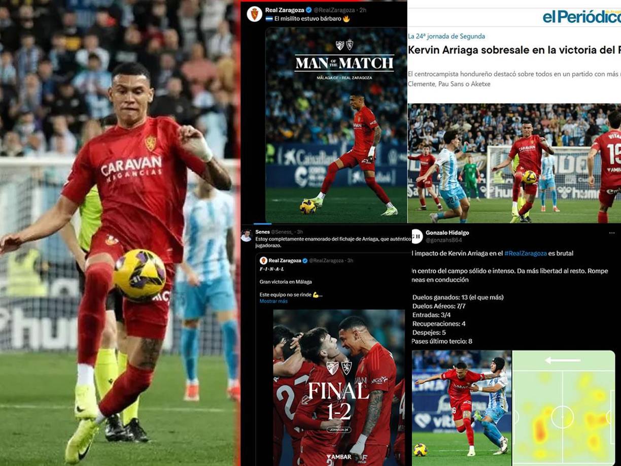 Kervin Arriaga deslumbró en su primera titularidad con el Zaragoza que ganó de visita al Málaga. El hondureño se lleva todos los elogios de la prensa en España, periodistas y aficionados del equipo maño.