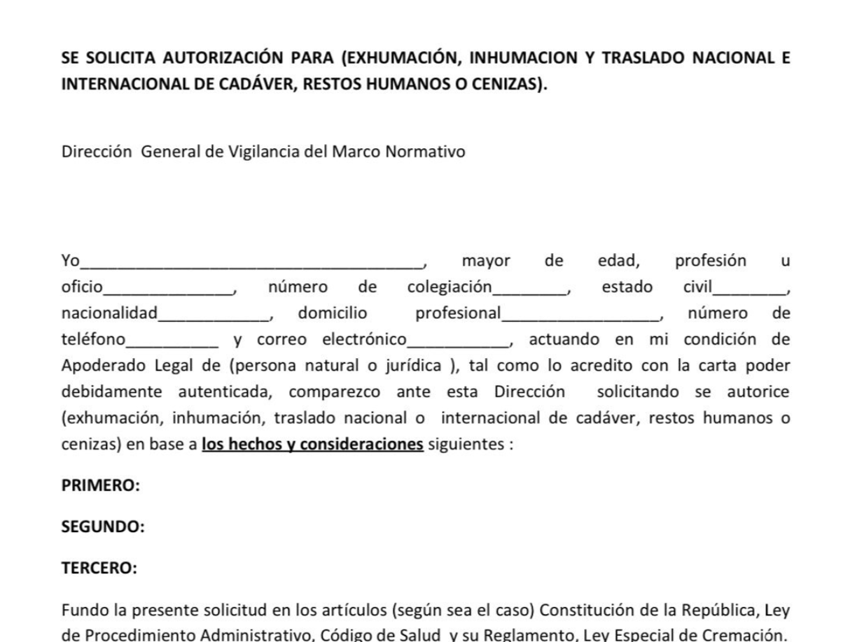 1. Presentar hoja de inhumación con su respectiva firma y sello