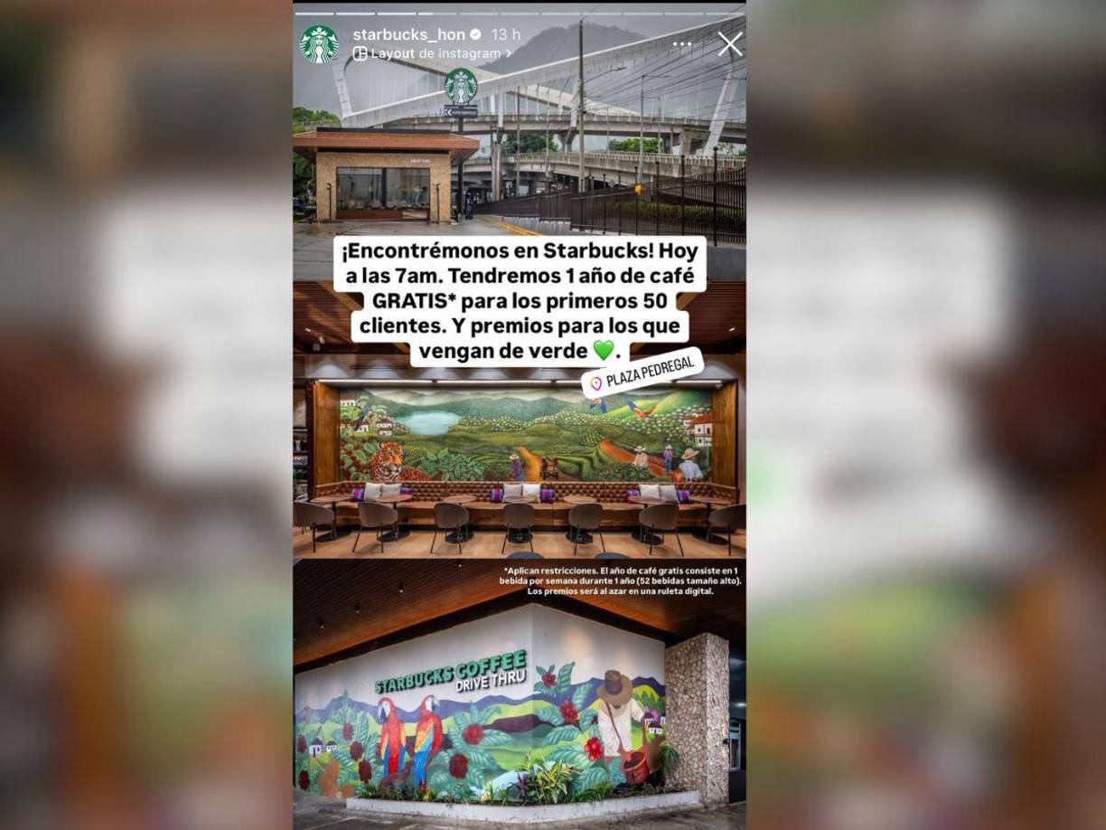 Starbucks desde el día lunes posteó en sus historias de Instagram: “¡Encontrémonos en Starbucks! Hoy a las 7am. Tendremos 1 año de caf+é GRATIS para los primeros 50 clientes y premios para los que vengan de verde, Josué les cumplió.
