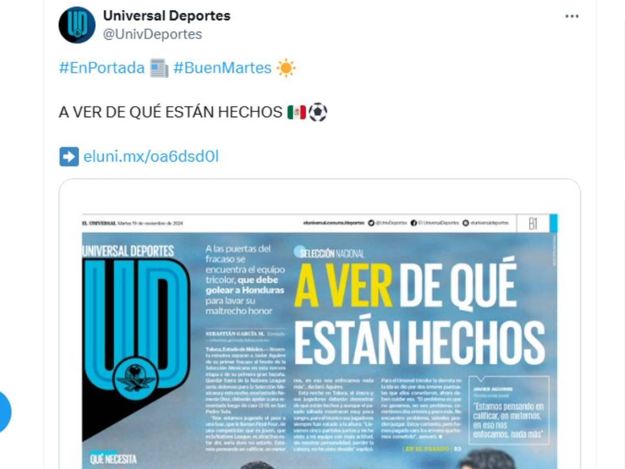”A ver de qué están hechos”, señala el Universal respecto a la selección de México.