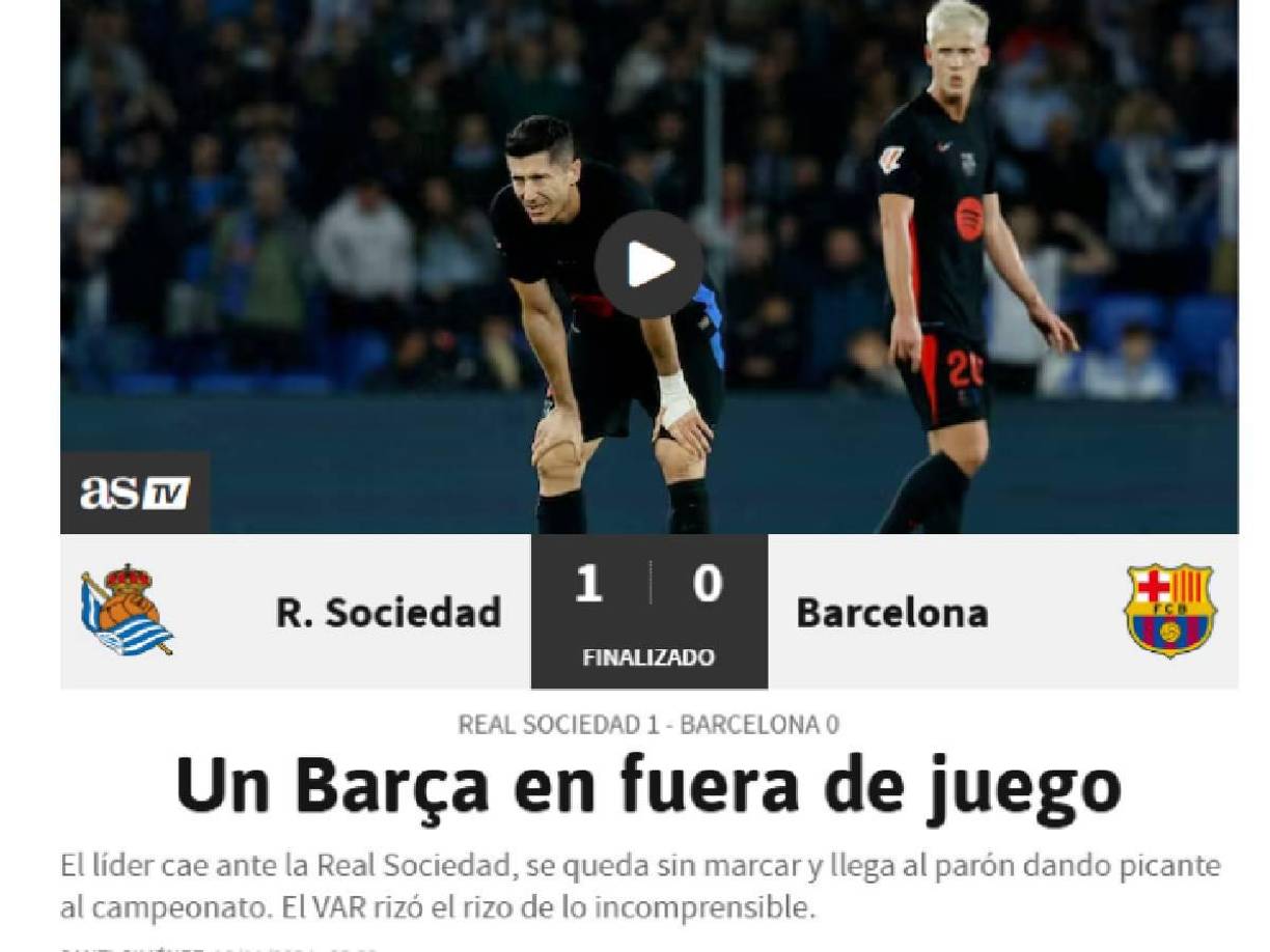 Diario AS: “Un Barça en fuera de juego”.