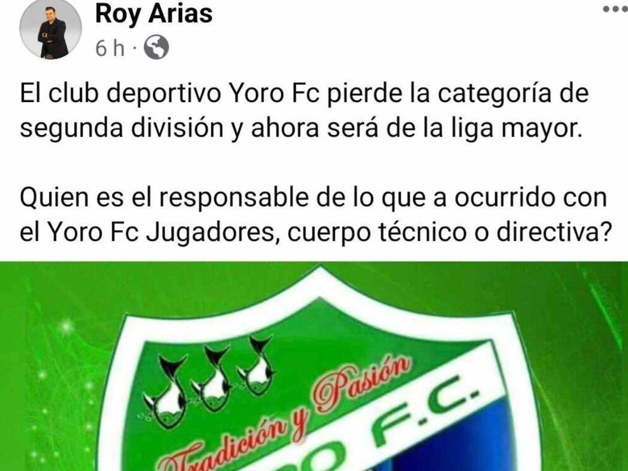 Periodistas, jugadores y aficionados reaccionaron con mucha tristeza por el descenso del histórico Yoro FC. 