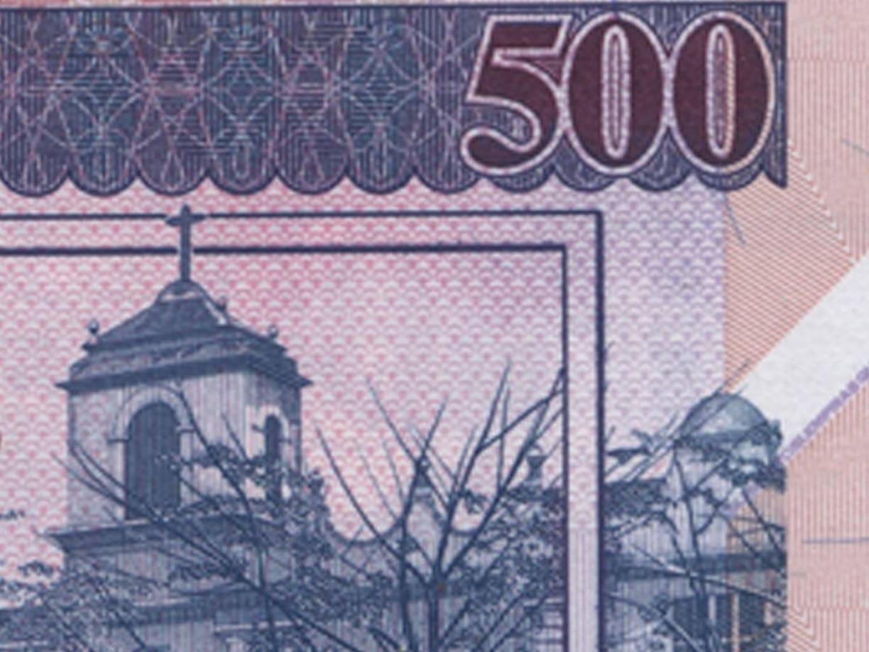 5-Tinta Fluorescente: Características de las tintas de impresión que son visibles únicamente bajo luz ultravioleta. Con la novedad que en la denominación de L100 se aprecia el Puente Tiburcio Carías Andino o puente Choluteca y en el billete de L500 la Iglesia de La Merced de Tegucigalpa.