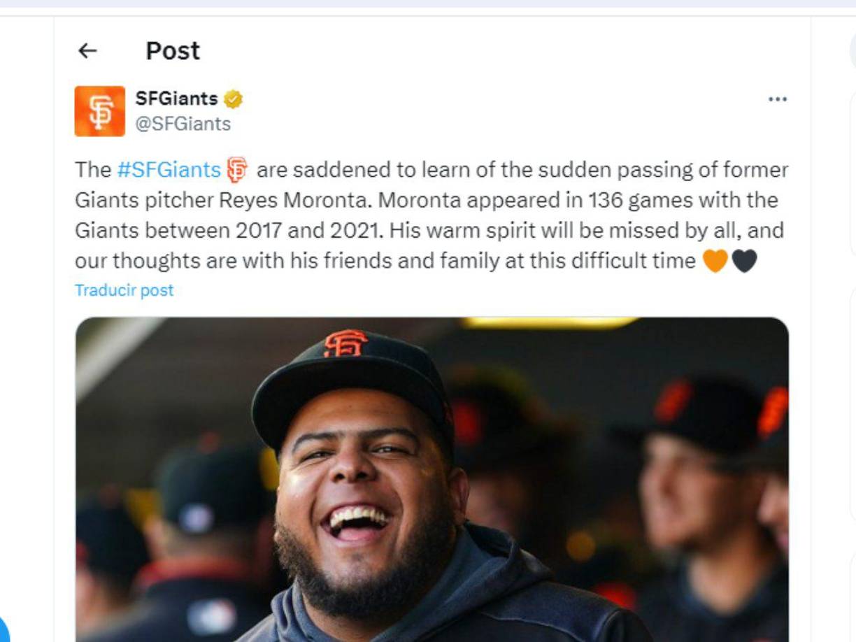 Los Giants se unieron a las muestras de dolor por la muerte del dominicano Reyes Moronta. 