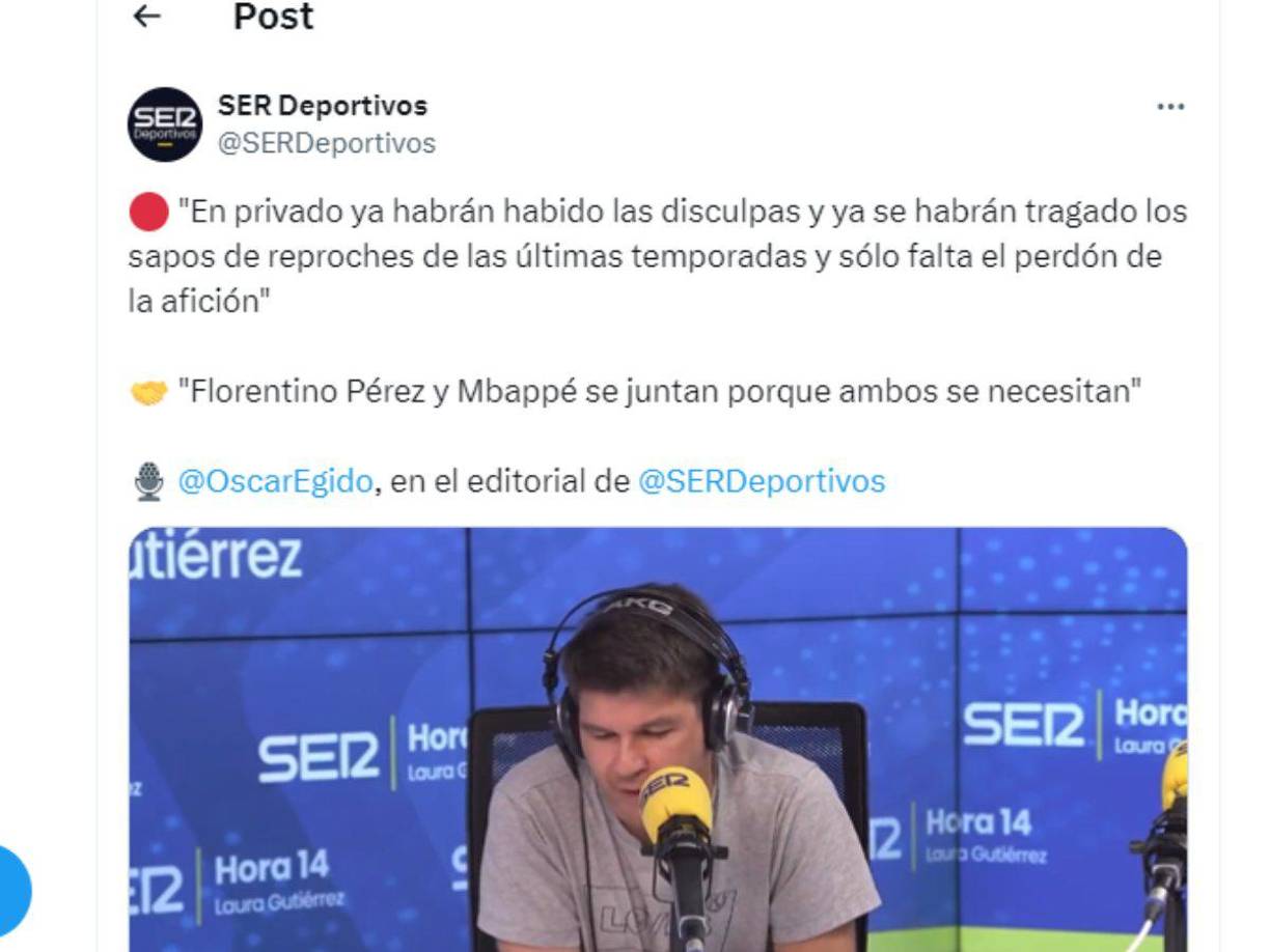 Otro sector de la prensa española señalan que Mbappé y Florentino se ofrecieron disculpas luego de tantos años con la novela.