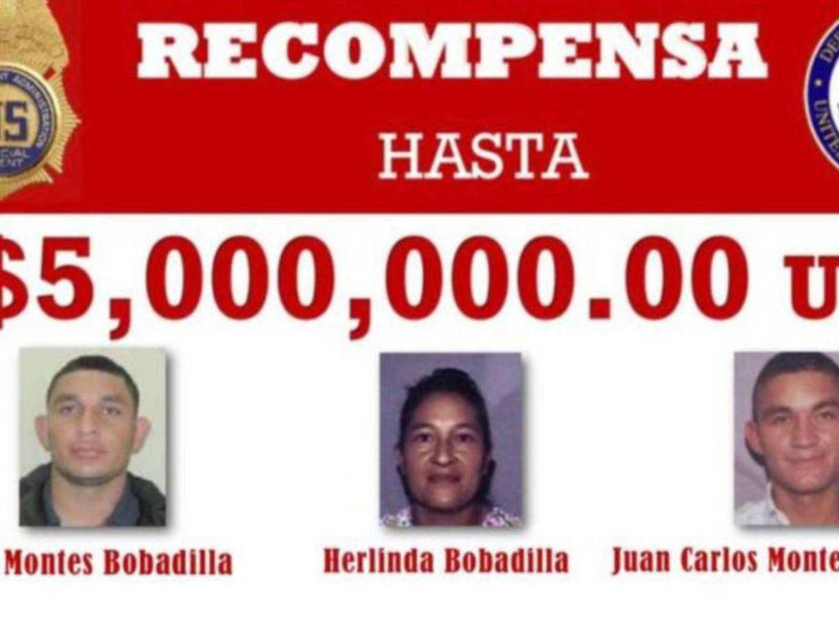 Estados Unidos ofreció una recompensa de cinco millones de dólares a cambio de información que permitiera condenar y detener a Herlinda Bobadilla y sus hijos Tito Montes Bobadilla y Juan Carlos Montes Bobadilla.