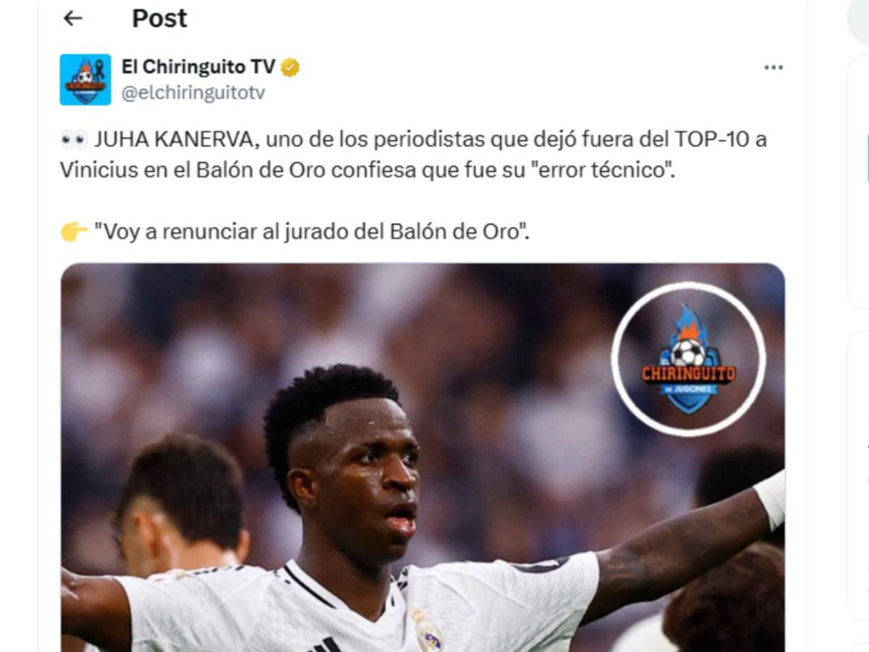 El Chiringuito de España hizo eco de la renuncia del finlandés que no votó por el Balón de Oro y que posteriormente admitió su error en las votaciones. 