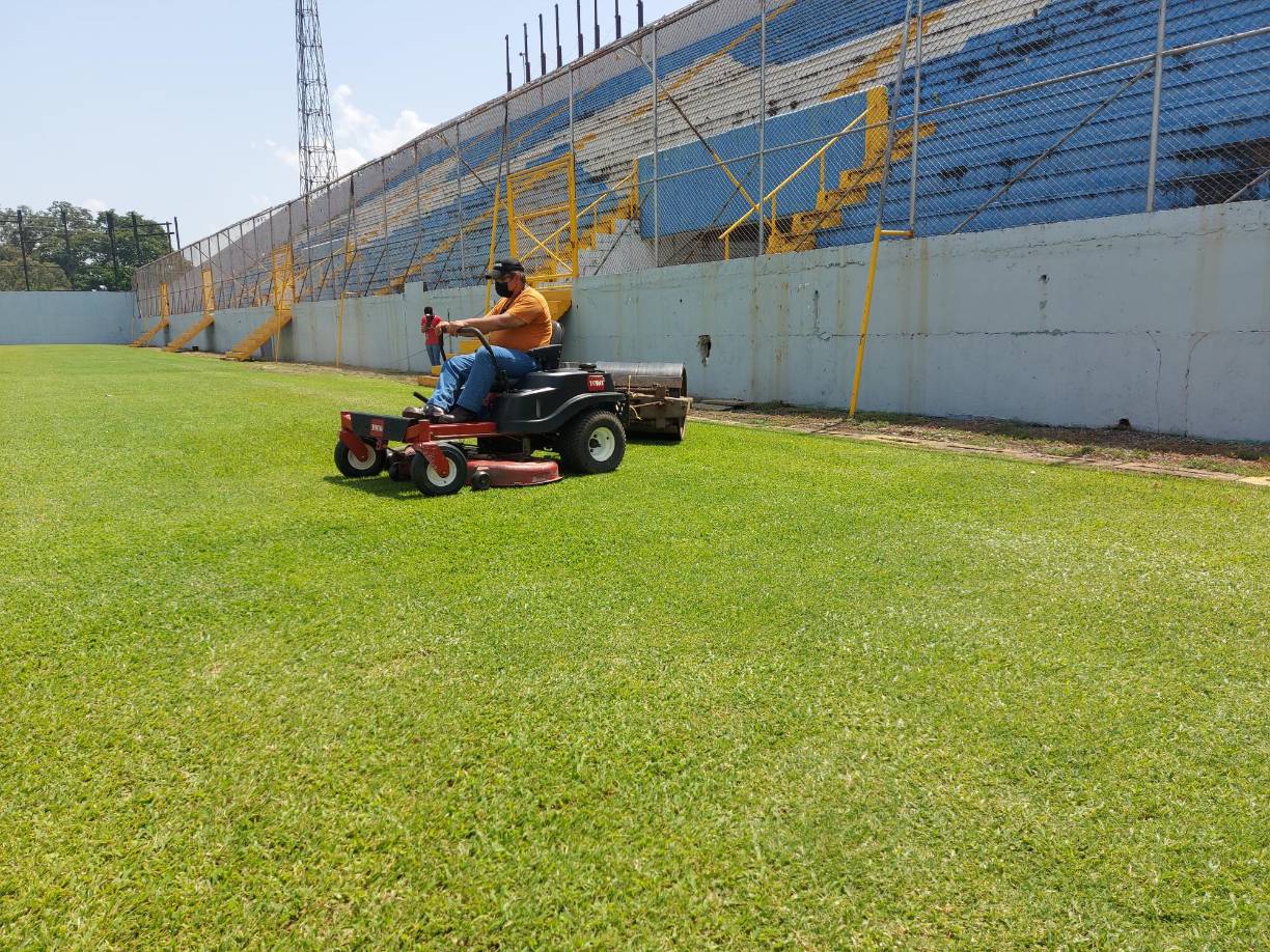 Los equipos de la municipalidad realizaron injertos de grama en la cancha.