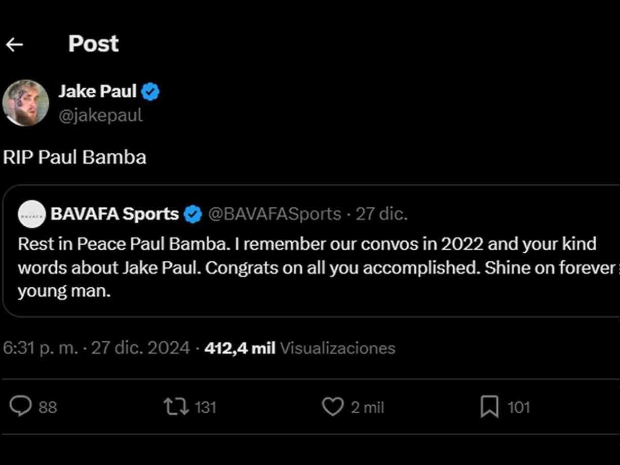 El influencer y boxeador Jake Paul, a quien Bamba había retado públicamente tras su última victoria, advirtiendo que si la superestrella de Internet se quería tomar el boxeo en serio debía enfrentarlo, compartió un breve mensaje en la red social X (antes Twitter): “RIP Paul Bamba”.