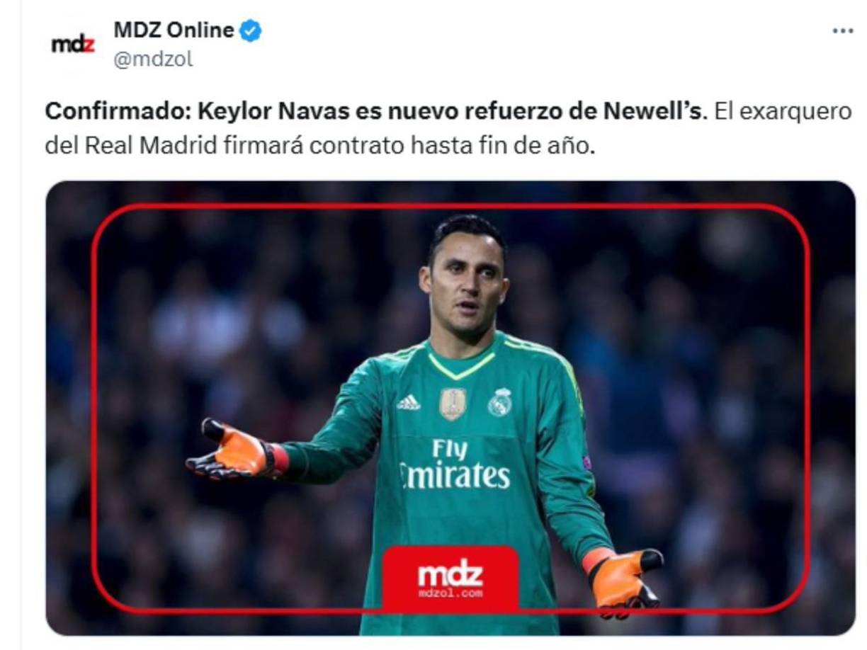 Newell’s de Argentina es el nuevo equipo de Keylor Navas. 