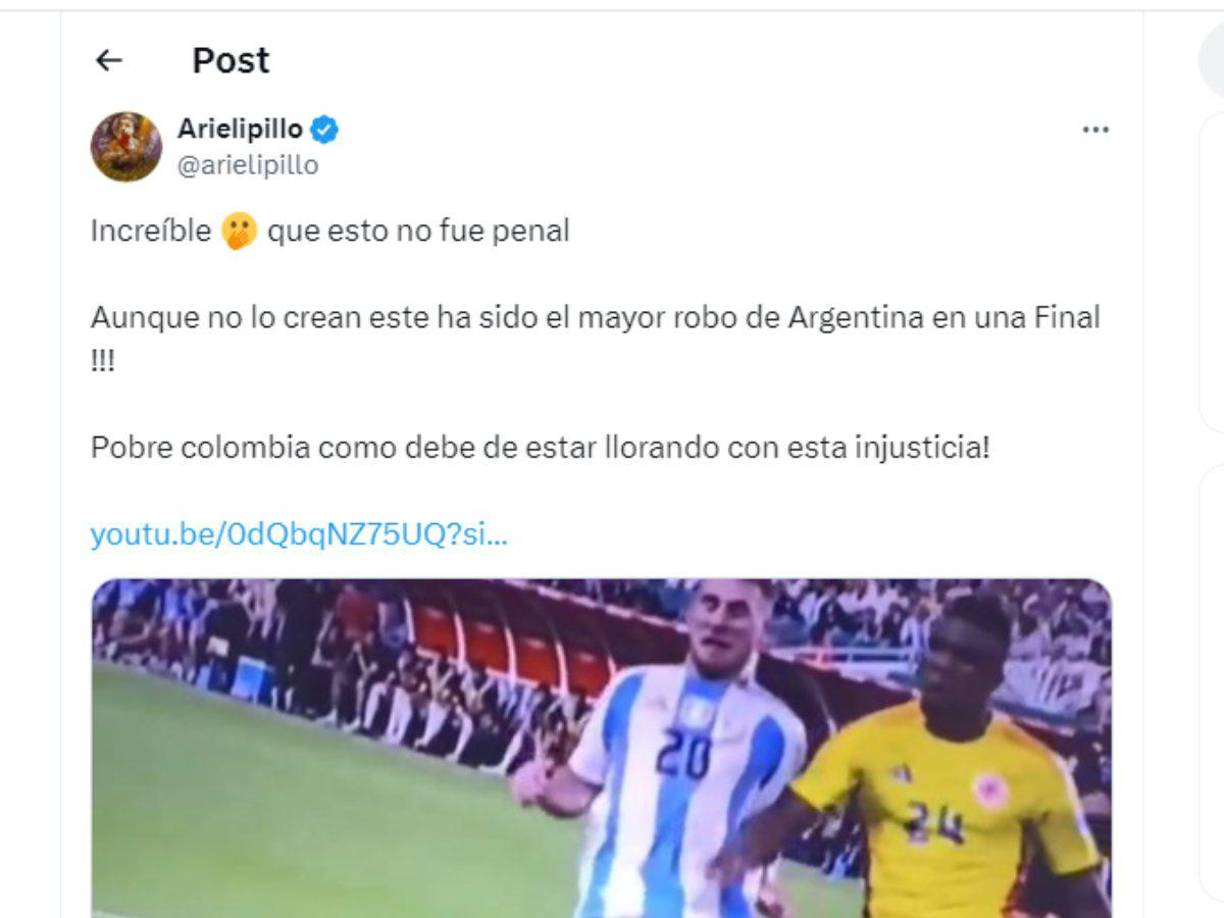 ”Increíble que esto no fue penal”, señalan en redes sociales al indicar que hubo penales que no les pitaron a Colombia. 