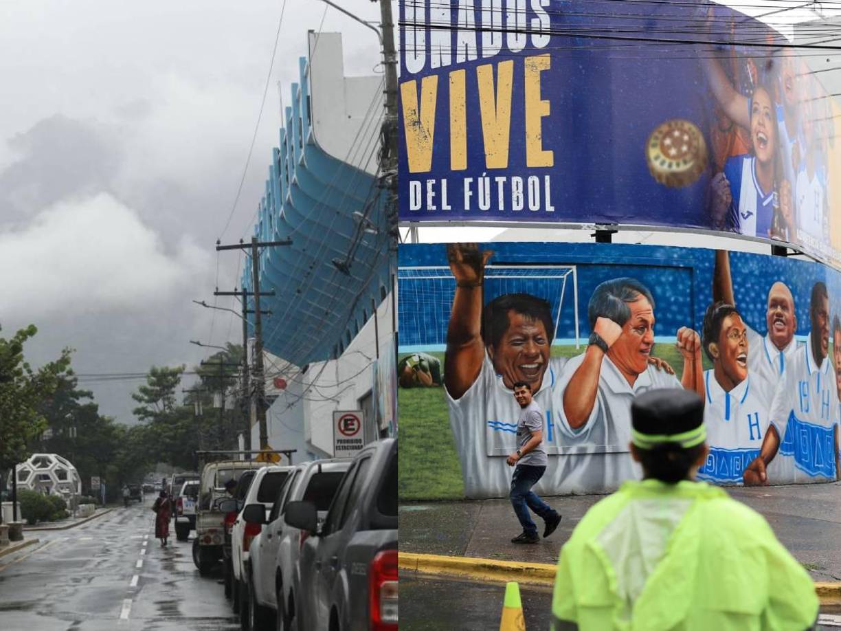 Así luce la calle de uno de los costados del estadio Morazán, donde continúan la lluvias a horas previas del partido ante México.