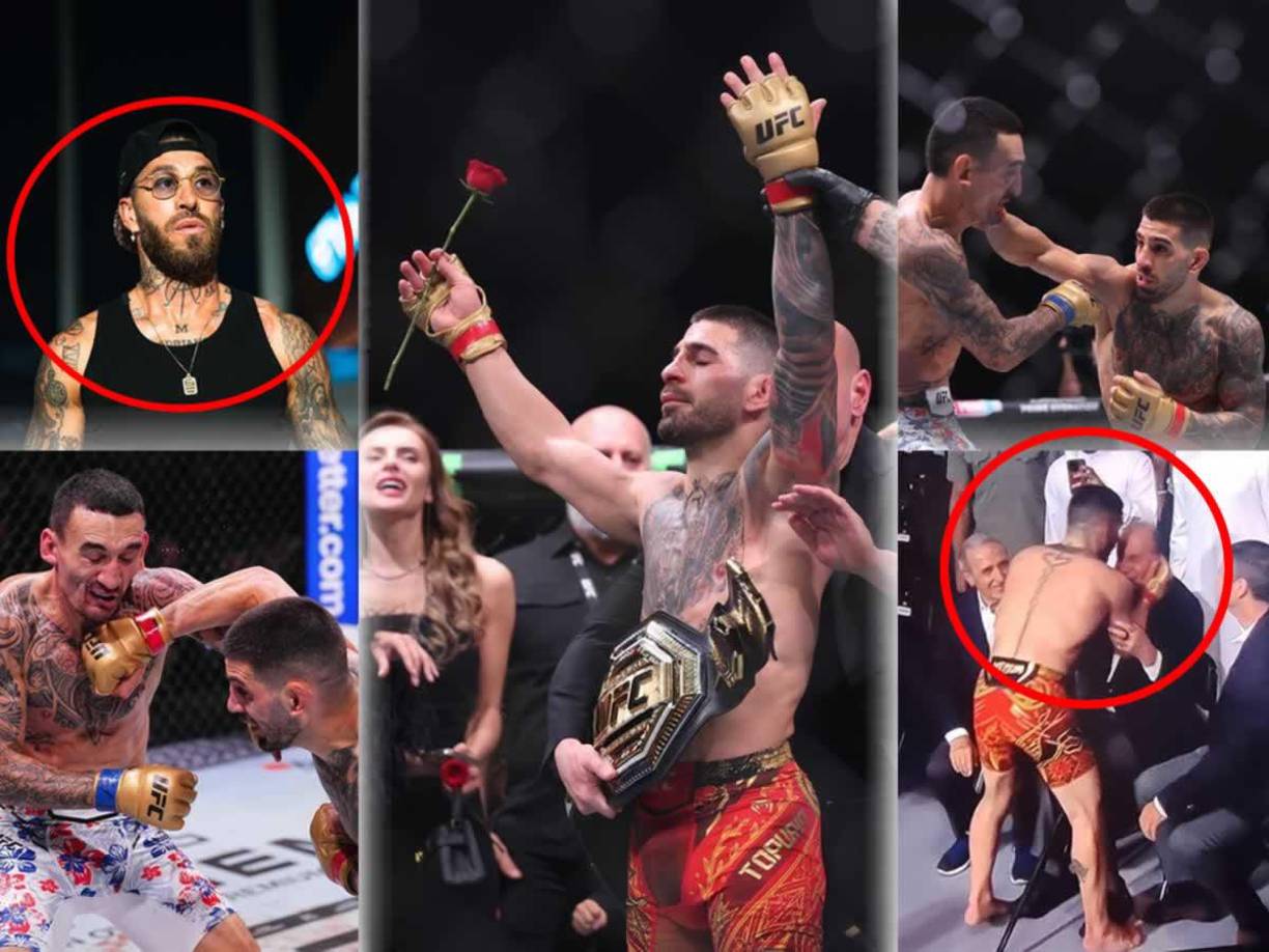 El peleador hispano-georgiano Ilia Topuria derrotó al estadounidense Max Holloway en el tercer asalto por nocaut en la Etihad Arena de Abu Dabi, y mantiene así el cinturón de campeón de peso pluma de la UFC. Estas son las mejores imágenes con invitados como Sergio Ramos y el Rey Juan Carlos I.
