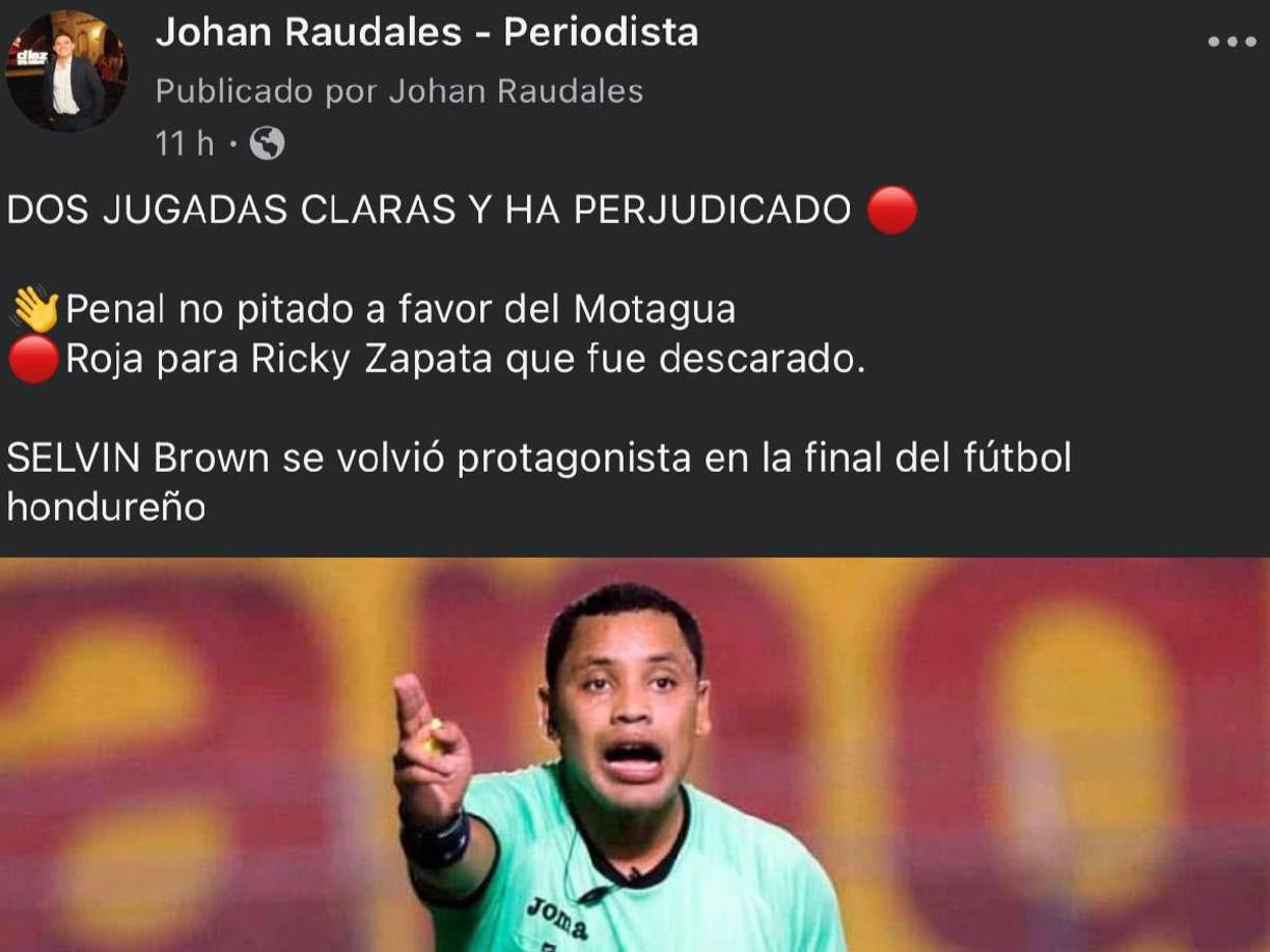 Johan Raudales, periodista de Diario Diez: “Dos jugadas claras y ha perjudicado”.