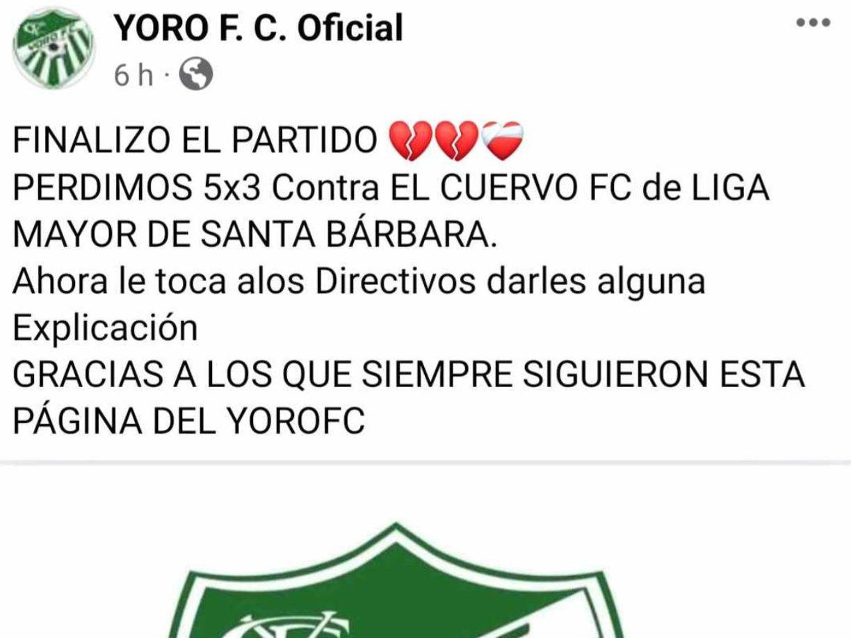 ”Ahora le toca a los directivos darles alguna explicación”,publicaron en la página oficial del Yoro FC.