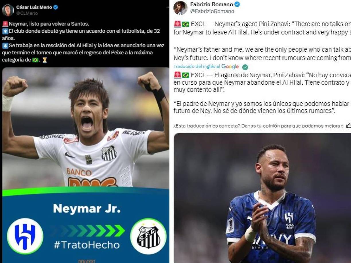Tras esta respuesta por parte de Fabrizio Romano, Merlo respondió y se mantuvo en pie con lo que dijo de Neymar, pero su vuelta no está confirmada al Santos.