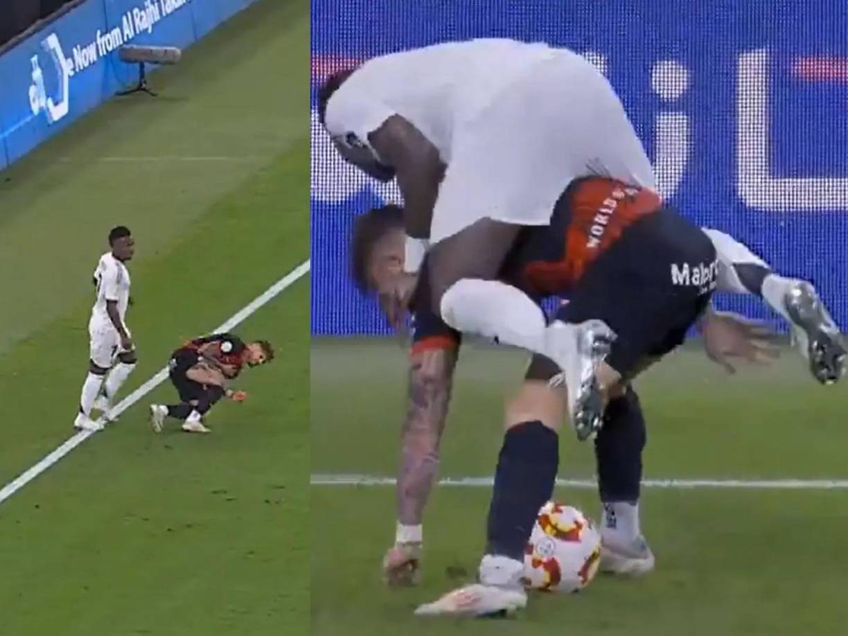 En los primeros minutos, Vinicius dio un golpe en el pecho a Maffeo y el jugador del Mallorca exageró y se tiró al suelo.