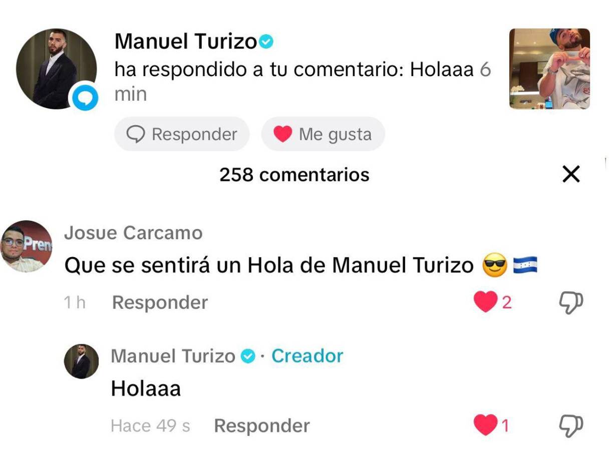 Fotografía de captura del saludo de Manuel Turizo al periodista de LA PRENSA.