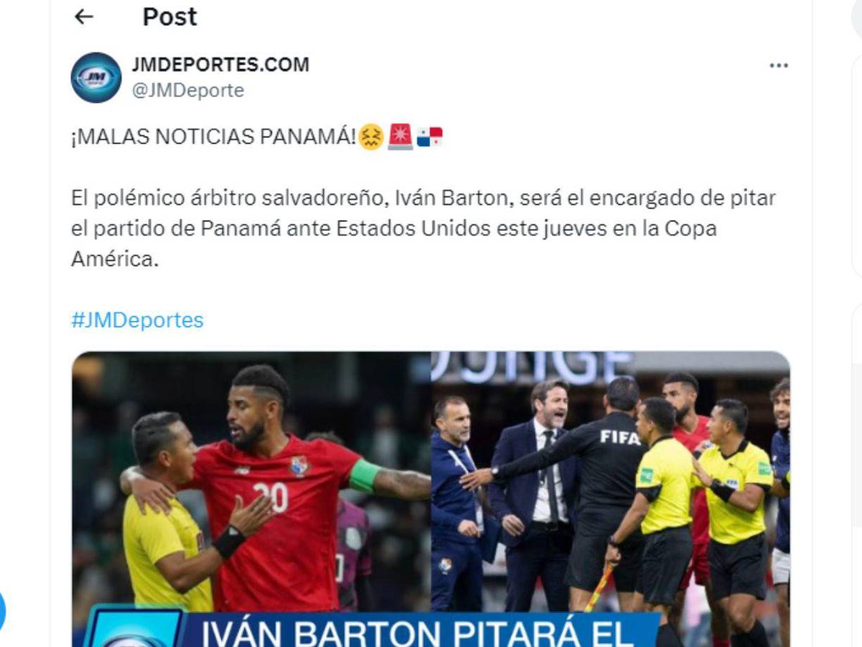 ”Malas noticias Panamá”, señalan los medios panameños tras hablar sobre la designación de Iván Barton para el Panamá vs EUA. 