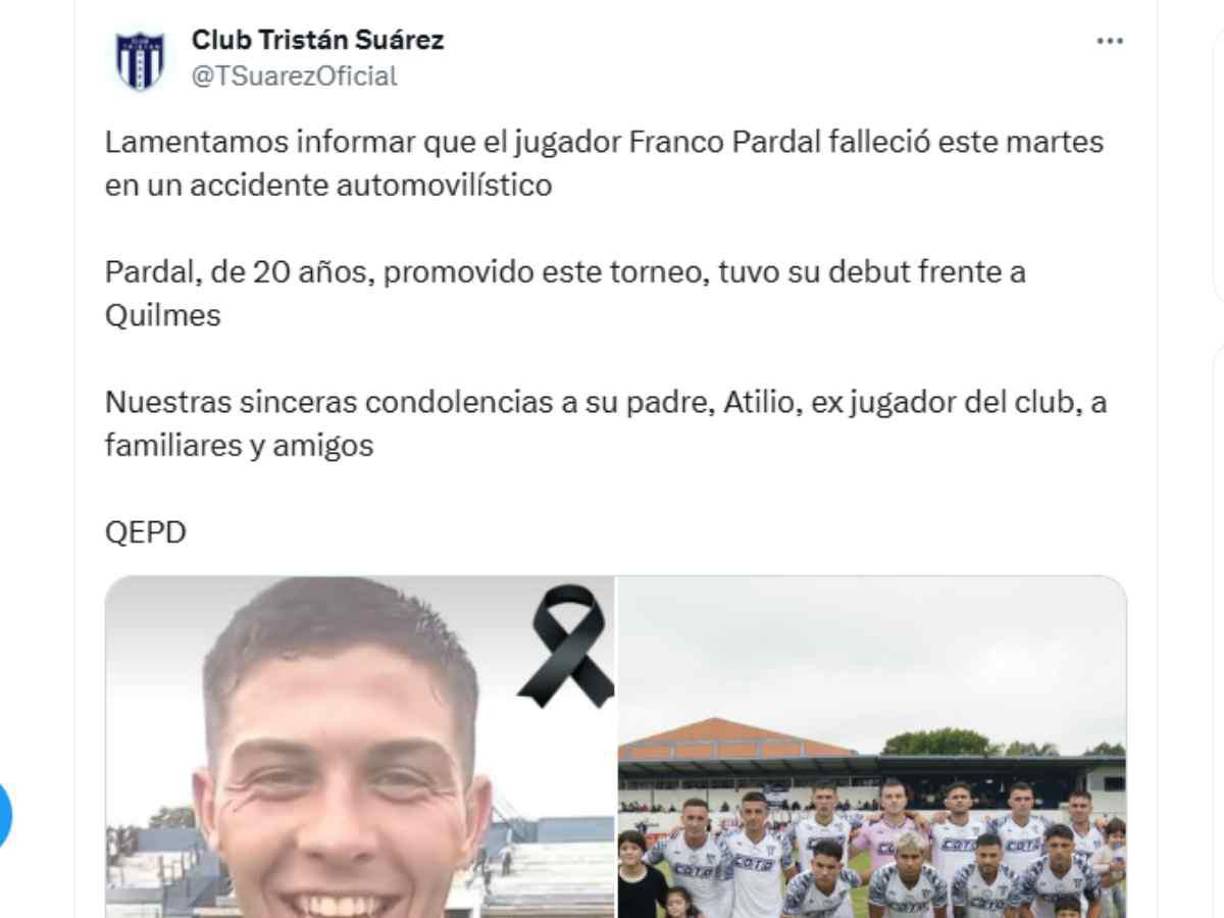 Su equipo lamentó la tragedia mediante sus redes sociales. 