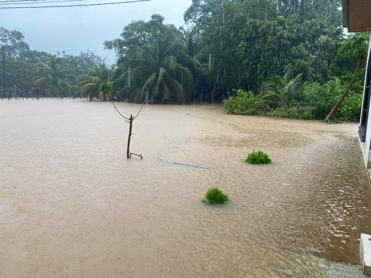 Pobladores del barrio El Tránsito, en Esparta, Atlántida, reportan inundaciones debido a la fuerte crecida de la quebrada Cataguana. 