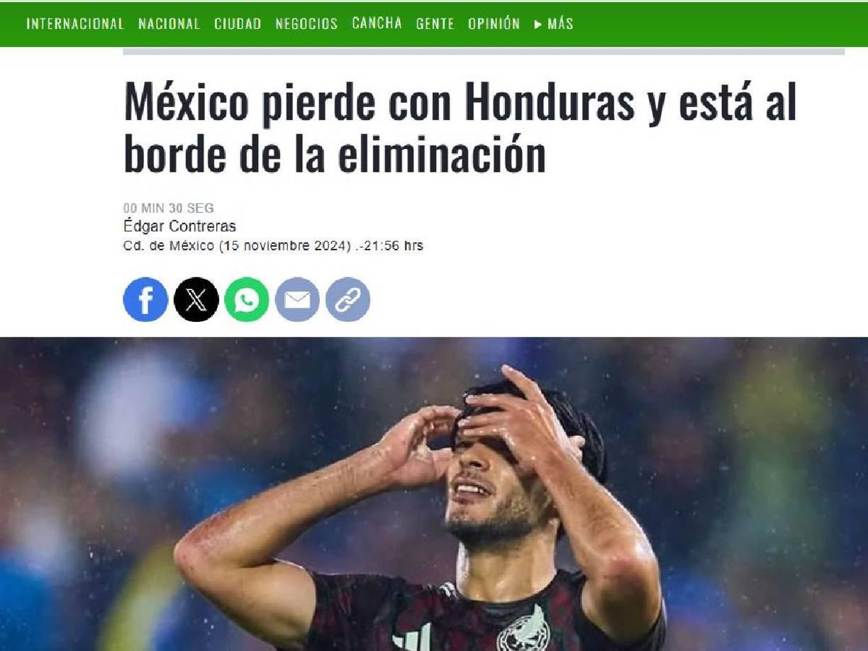 Reforma: “México pierde con Honduras y está al borde de la eliminación”