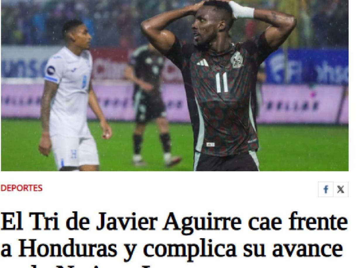 El Sol de México: “El Tri de Javier Aguirre cae frente a Honduras y complica su avance en la Nations League”.