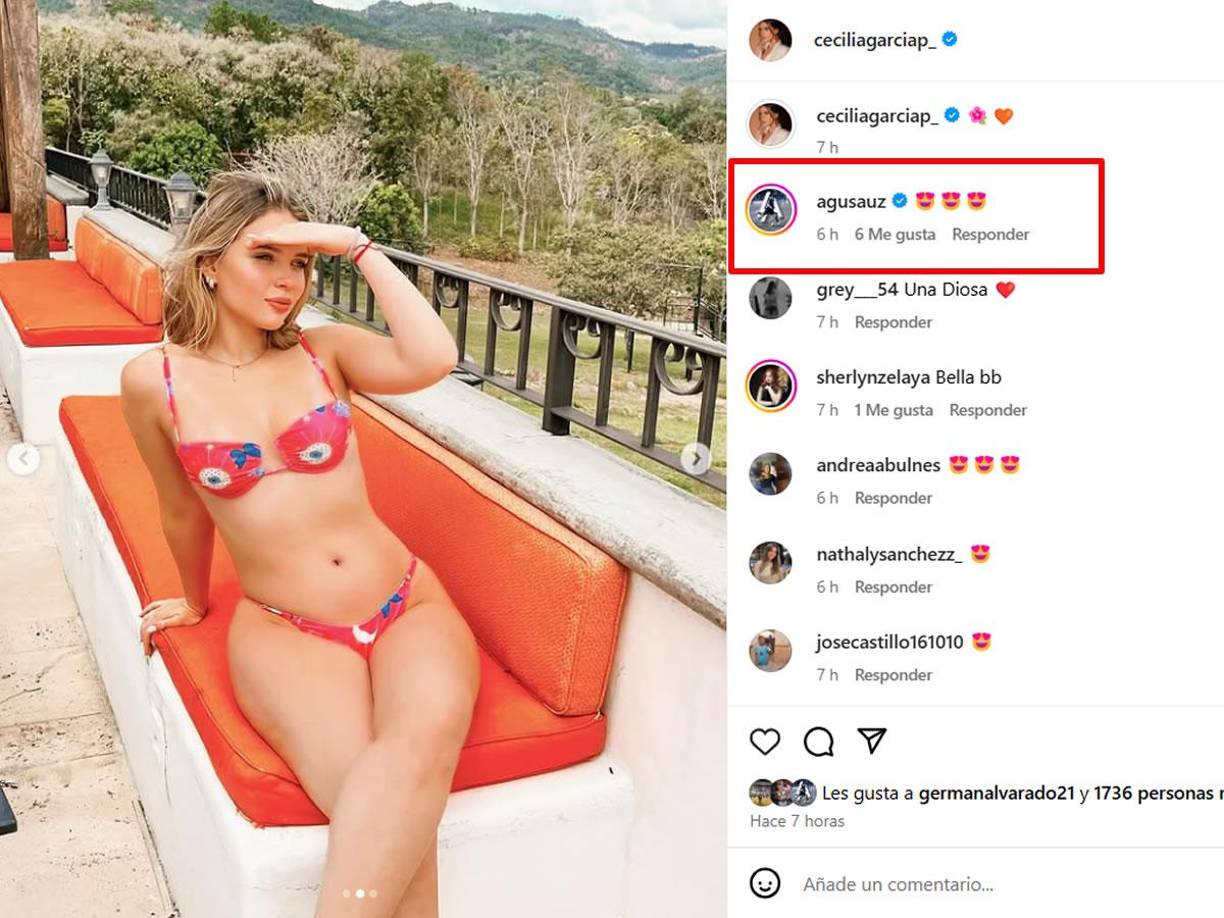 La publicación de la sexy imagen de Cecilia García provocó la reacción de su novio Agustín Auzmendi. El goleador argentino colocó tres emojis de enamorado en la imagen de la modelo.